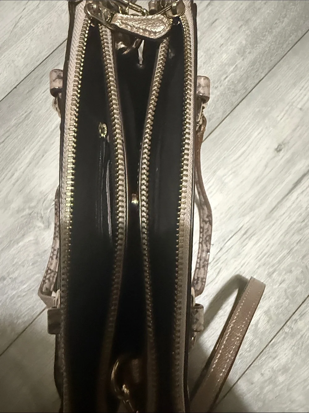 Coach Metallic Rose Gold Satchel with Snake-Print Strap and Top Handles - Picture 7 of 15
